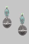 Buy_Nayaab By Sonia_Silver Plated Stones Aqua Noir Elegance Drop Earrings _Online_at_Aza_Fashions