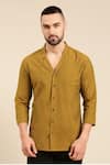 Mayank Modi - Men_Green Malai Cotton Solid Straight Shirt _Online_at_Aza_Fashions