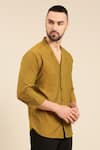 Mayank Modi - Men_Green Malai Cotton Solid Straight Shirt _at_Aza_Fashions