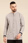 Mayank Modi - Men_Grey Malai Cotton Solid Mandarin Collar Shirt _Online_at_Aza_Fashions