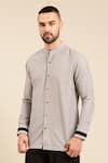 Shop_Mayank Modi - Men_Grey Malai Cotton Solid Mandarin Collar Shirt _Online_at_Aza_Fashions