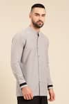 Mayank Modi - Men_Grey Malai Cotton Solid Mandarin Collar Shirt _at_Aza_Fashions