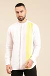 Mayank Modi - Men_White 100% Linen Colour Block Shirt _Online_at_Aza_Fashions