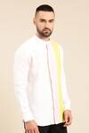 Mayank Modi - Men_White 100% Linen Colour Block Shirt _at_Aza_Fashions