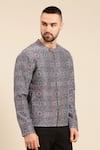 Mayank Modi - Men_Blue Linen Bemberg Printed Geometric Mandala Bomber Jacket _at_Aza_Fashions