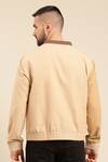 Shop_Mayank Modi - Men_Beige Malai Cotton Colour Block Panel Bomber Jacket _at_Aza_Fashions