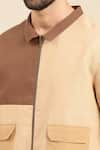 Buy_Mayank Modi - Men_Beige Malai Cotton Colour Block Panel Bomber Jacket _Online_at_Aza_Fashions