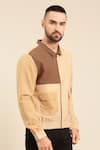 Mayank Modi - Men_Beige Malai Cotton Colour Block Panel Bomber Jacket _at_Aza_Fashions