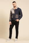 Buy_Mayank Modi - Men_Blue Malai Cotton Colour Block Tonal Bomber Jacket _at_Aza_Fashions