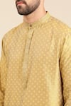 Mayank Modi - Men_Yellow Cotton Woven Geometric Butti Kurta With Churidar _Online_at_Aza_Fashions