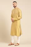 Buy_Mayank Modi - Men_Yellow Cotton Woven Geometric Butti Kurta With Churidar _Online_at_Aza_Fashions