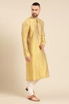 Shop_Mayank Modi - Men_Yellow Cotton Woven Geometric Butti Kurta With Churidar _Online_at_Aza_Fashions