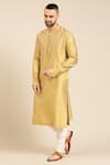 Mayank Modi - Men_Yellow Cotton Woven Geometric Butti Kurta With Churidar _at_Aza_Fashions