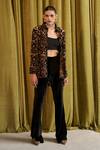 Buy_QALA CLOTHING_Black Velvet Embroidery Floral Collared Neck Elara Shirt Pant Set _at_Aza_Fashions