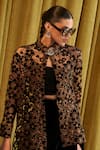 QALA CLOTHING_Black Velvet Embroidery Floral Collared Neck Elara Shirt Pant Set _at_Aza_Fashions