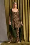 QALA CLOTHING_Green Velvet Embroidery Floral Scoop Neck Mira Cape Pant Set _Online_at_Aza_Fashions