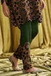 QALA CLOTHING_Green Velvet Embroidery Floral Stand Collar Eshaal Jaal Kurta With Pant _Online_at_Aza_Fashions