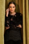 Qala Clothing Black Velvet Embroidery Round Neck Zaina Cut Work Top And Pant Set Online at Aza Fashions Qala Clothing_Black Velvet Embroidery Round Neck Zaina Cut Work Top And Pant Set_Online_at_Aza_Fashions