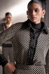 Buy_QALA CLOTHING_Black Crochet Knitted Jaal Pattern Spread Collar Skyla Jacket And Pant Set _Online_at_Aza_Fashions