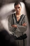 QALA CLOTHING_Black Crochet Knitted Jaal Pattern Notched Round Neck Rue Top _Online_at_Aza_Fashions