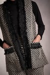 Shop_QALA CLOTHING_Black Crochet Knitted Jaal Pattern Open Fallon Jacket And Pant Set_Online_at_Aza_Fashions