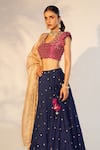 Buy_Anu Pellakuru_Blue Linen, Silk, Tissue Embroidery, Zari Round Neck Hand Blouse Lehenga Set _at_Aza_Fashions