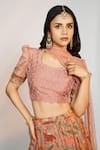 Buy_Anu Pellakuru_Peach Lehenga Chanderi Silk Hand Embroidered Zardosi Round Blouse Set _Online_at_Aza_Fashions