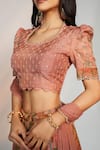 Shop_Anu Pellakuru_Peach Lehenga Chanderi Silk Hand Embroidered Zardosi Round Blouse Set _Online_at_Aza_Fashions