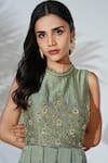 Buy_Anu Pellakuru_Green Linen Silk Hand Embroidered Resham Knot High Neck Jumpsuit _Online_at_Aza_Fashions