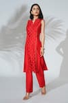 Shop_Anu Pellakuru_Red Linen, Silk Embroidery Bandeau Neck Hand Kurta And Pant Set _Online_at_Aza_Fashions