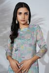 Shop_Anu Pellakuru_Blue Chiffon Bemberg Printed Floral Round Kurta And Sharara Set _Online_at_Aza_Fashions