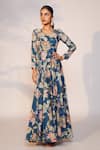 Buy_Anu Pellakuru_Blue Muslin Silk Printed Floral V Neck Gown _at_Aza_Fashions