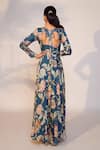 Shop_Anu Pellakuru_Blue Muslin Silk Printed Floral V Neck Gown _at_Aza_Fashions