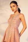 Buy_Anu Pellakuru_Peach Peplum Top Tissue Hand Embroidered Pearls Notched And Palazzo Set _Online_at_Aza_Fashions