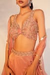 Buy_Anu Pellakuru_Peach Cape Organza Hand Embroidered Pearls Sweetheart Blouse Lehenga Set _Online_at_Aza_Fashions