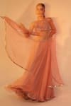 Shop_Anu Pellakuru_Peach Cape Organza Hand Embroidered Pearls Sweetheart Blouse Lehenga Set _Online_at_Aza_Fashions