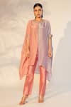 Buy_Anu Pellakuru_Peach Kaftan Tissue Hand Embroidered Beads Round And Pant Set _at_Aza_Fashions