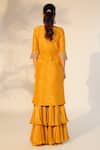 Shop_Anu Pellakuru_Yellow Tissue Beads, Cut Work V-neck Yoke Embroidered Kurta And Sharara Set_at_Aza_Fashions