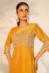 Buy_Anu Pellakuru_Yellow Tissue Beads, Cut Work V-neck Yoke Embroidered Kurta And Sharara Set_Online_at_Aza_Fashions