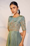 Buy_Anu Pellakuru_Green Tissue Hand Embroidered Sequins Round Yoke Gown _Online_at_Aza_Fashions