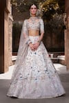 Buy_MATSYA_Ivory Tissue Hand Embroidered Resham Shikargah Bridal Lehenga Set _at_Aza_Fashions