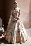 MATSYA_Ivory Tissue Hand Embroidered Resham Shikargah Bridal Lehenga Set _Online_at_Aza_Fashions