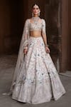 Buy_MATSYA_Ivory Tissue Hand Embroidered Resham Shikargah Bridal Lehenga Set _Online_at_Aza_Fashions