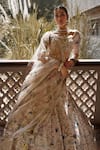 Shop_MATSYA_Ivory Tissue Hand Embroidered Resham Shikargah Bridal Lehenga Set _Online_at_Aza_Fashions