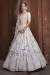 MATSYA_Ivory Tissue Hand Embroidered Resham Shikargah Bridal Lehenga Set _at_Aza_Fashions