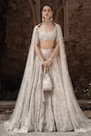 Buy_MATSYA_Beige Tissue Hand Embroidered Needle Winged Glory Bridal Lehenga Set _at_Aza_Fashions