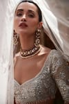 Shop_MATSYA_Beige Tissue Hand Embroidered Needle Winged Glory Bridal Lehenga Set _Online_at_Aza_Fashions