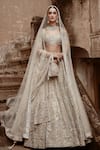 Buy_MATSYA_Beige Tissue Hand Embroidered Dori Aurum Udaibagh Bridal Lehenga Set _at_Aza_Fashions