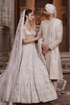Shop_MATSYA_Beige Tissue Hand Embroidered Needle Holy Trinity Bridal Lehenga Set _Online_at_Aza_Fashions