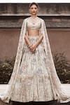 Buy_MATSYA_Ivory Silver Hand Embroidered Resham Off Garden Eden Lehenga Set  _at_Aza_Fashions